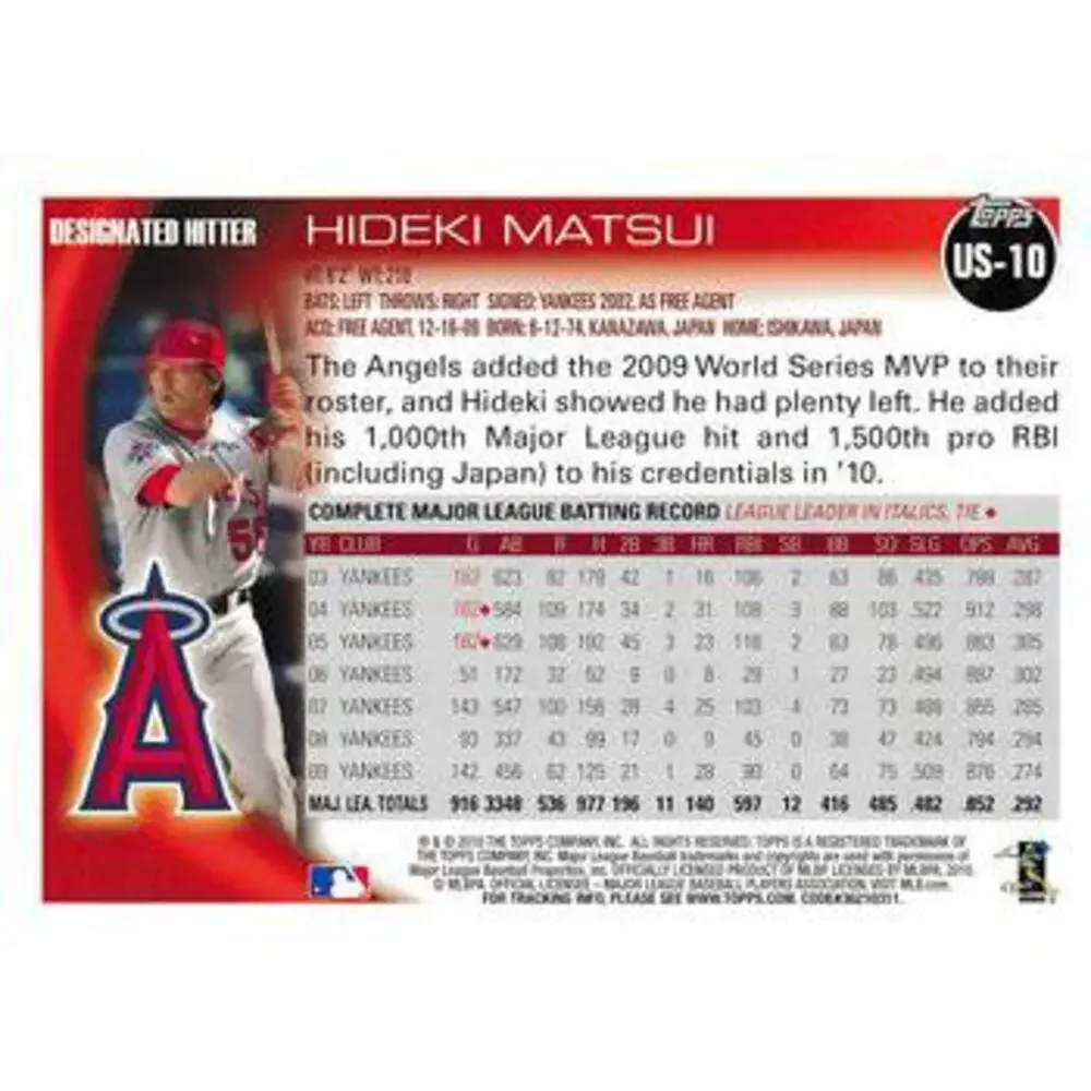 2010 Topps Update Hideki Matsui US-10 Los Angeles Angels